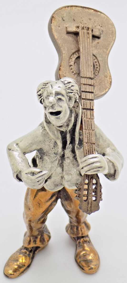 Vintage Italian Handmade Genuine Silver & Brass ANGINI Guitarist Clown Figurine