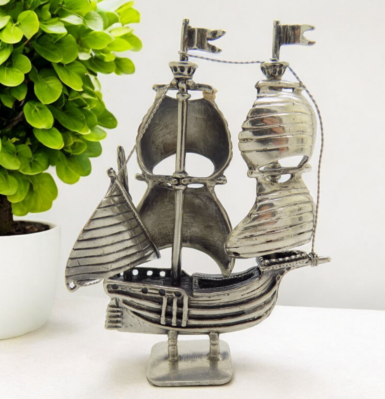 Vintage Italian Handmade Genuine Silver .800 Galleon Ship LARGE RARE Figurine