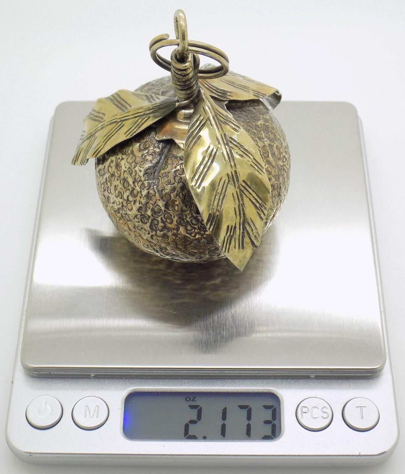 Vintage Italian Handmade Genuine Silver Mandarin/Tangerine Christmas Ornament