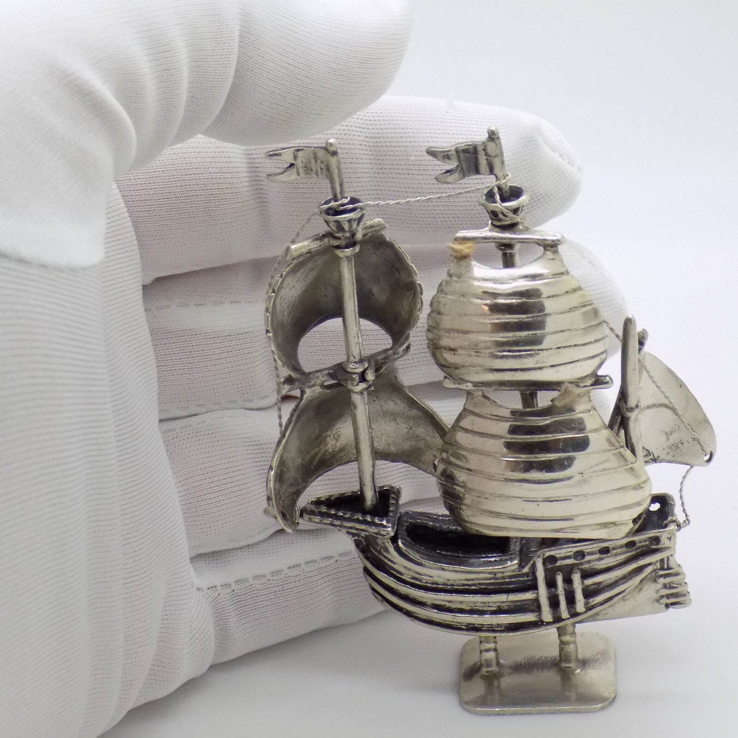 Vintage Italian Handmade Genuine Silver .800 Galleon Ship LARGE RARE Figurine