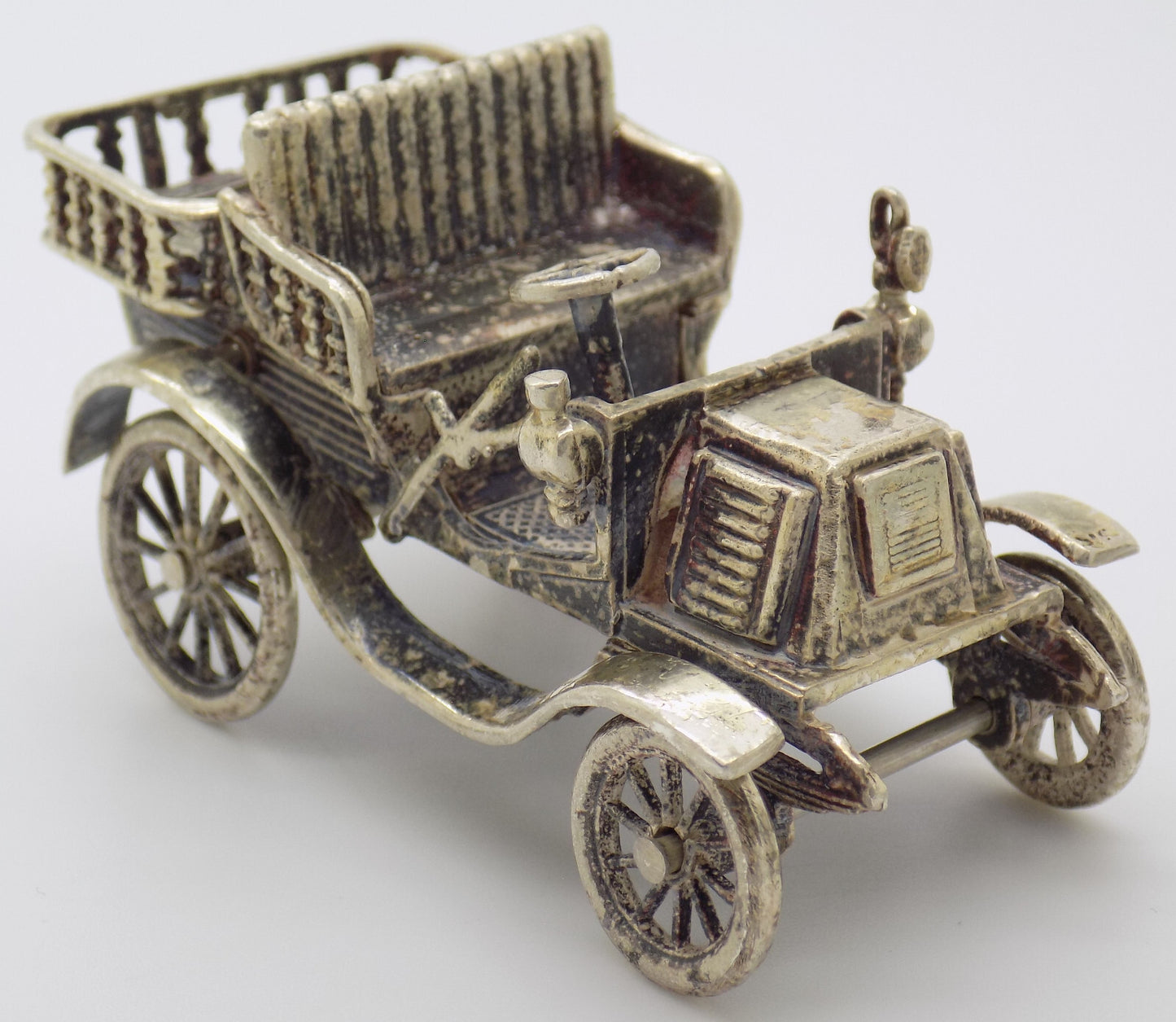 Vintage Italian Handmade Genuine Silver Tonneau Renault 1900 Car RARE Figurine