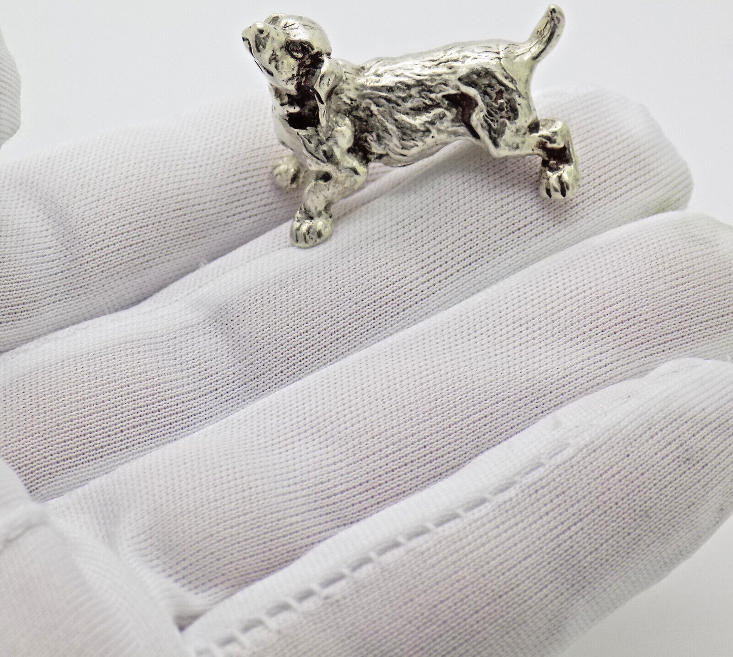 Vintage Italian Handmade Genuine Silver Puppy Dog Figurine Dollhouse Miniature