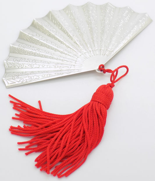 Vintage Italian Silver Large Fan Miniature Handmade 800 Silver with Red Tassel
