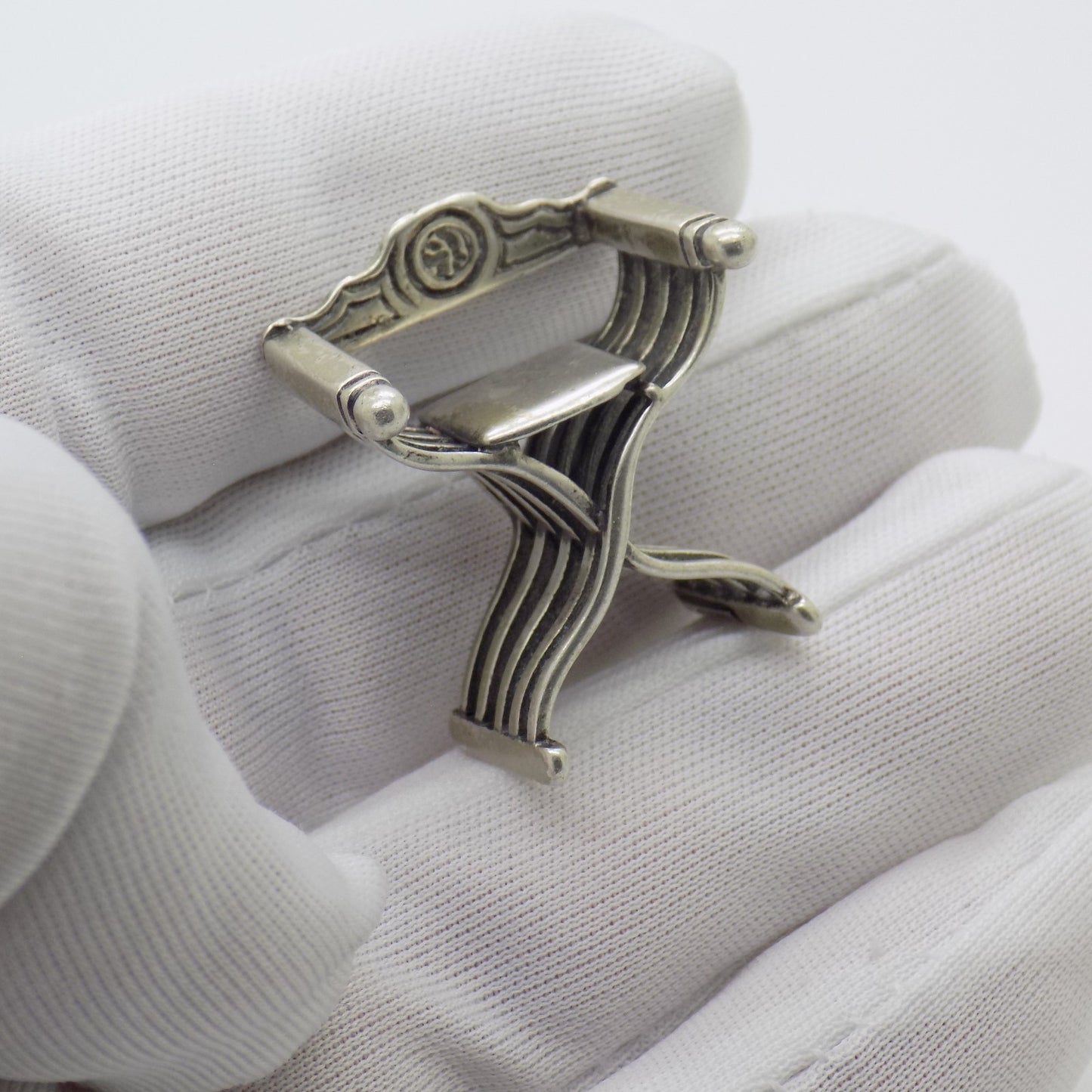 Vintage Italian Handmade Genuine Silver 800 Savonarola Chair Dollhouse Miniature