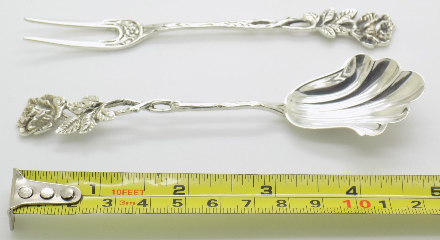 Vintage Swedish 830 Silver Fork & Spoon Set Rose Design 1965 Rolf Nilsson