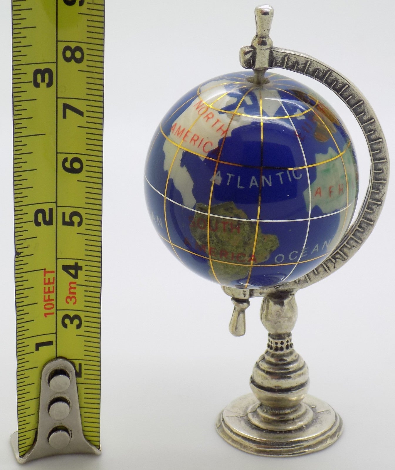 Vintage Italian Silver & Porcelain Rotating Globe Large Figurine made in Tuscany