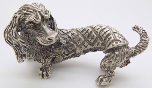 Vintage Italy Handmade 800 Silver Sausage Dachshund Dog LARGE Figurine