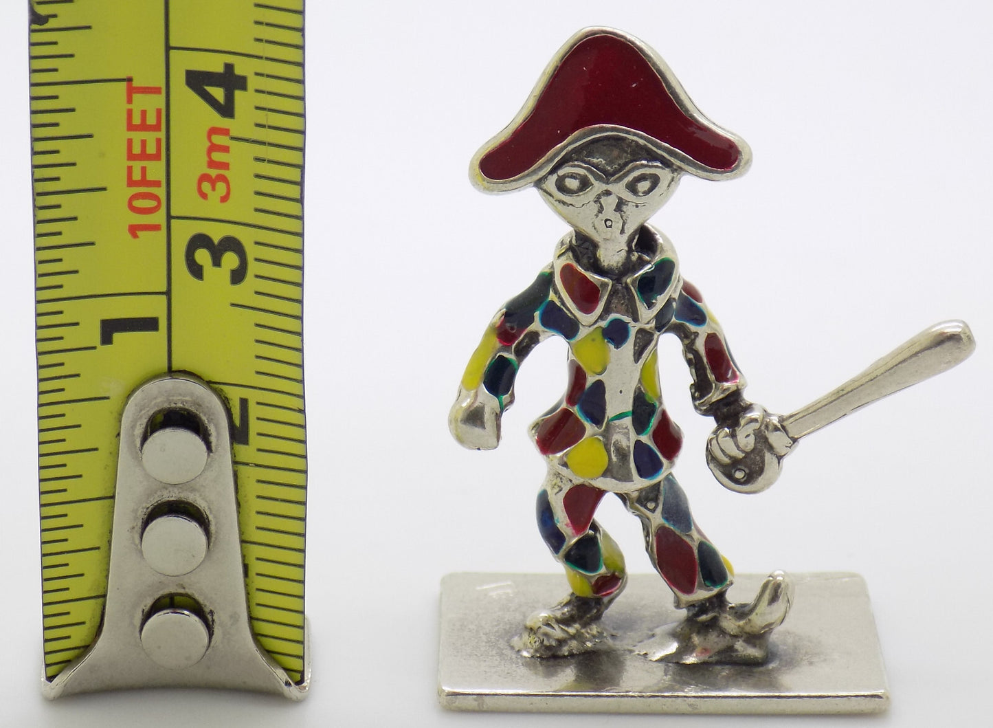 Vintage Italian Handmade Genuine Silver .800 Carnival Harlequin Enamel Figurine