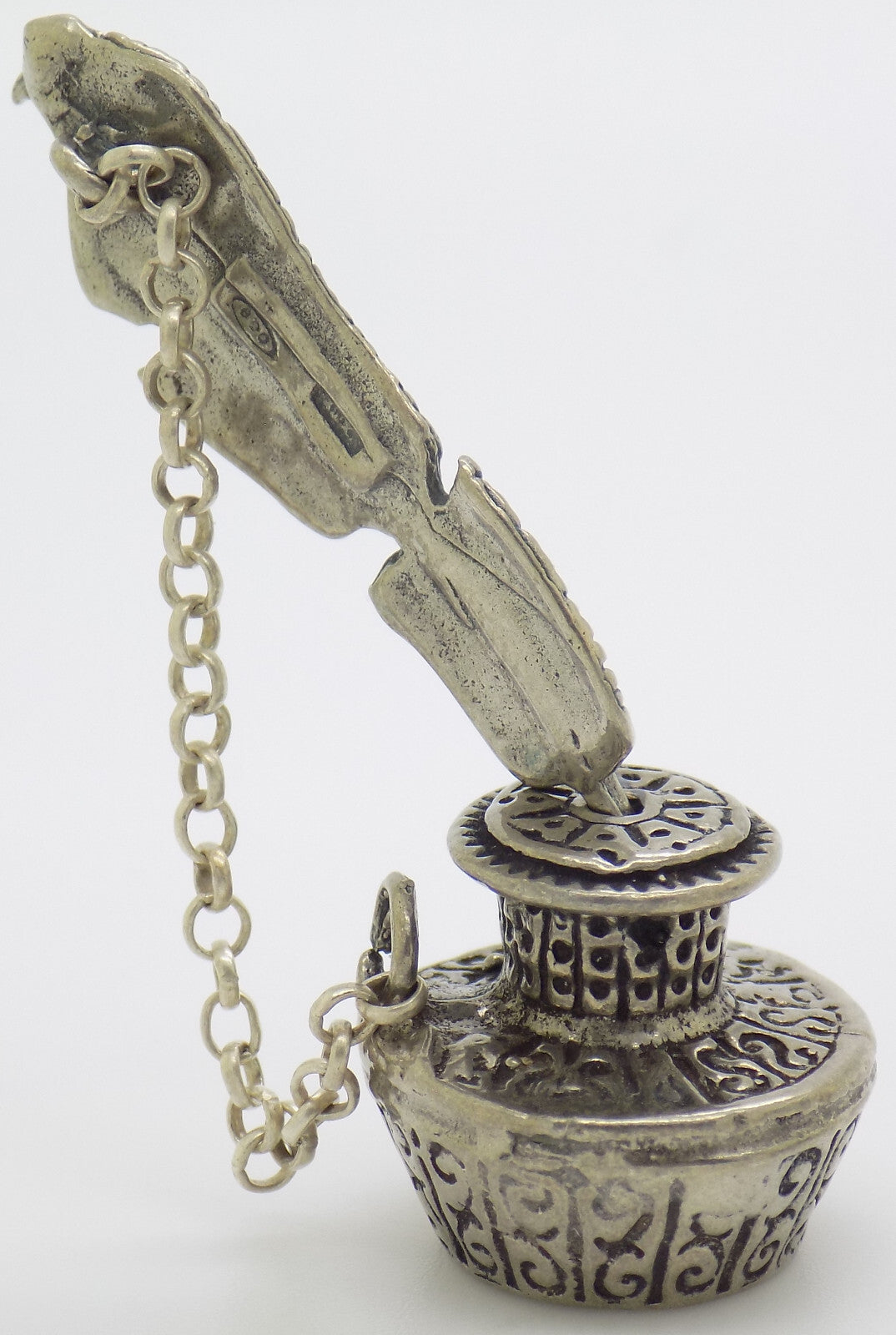 Vintage Italian Handmade Genuine Silver .800 Pen & Inkwell Dollhouse Miniature
