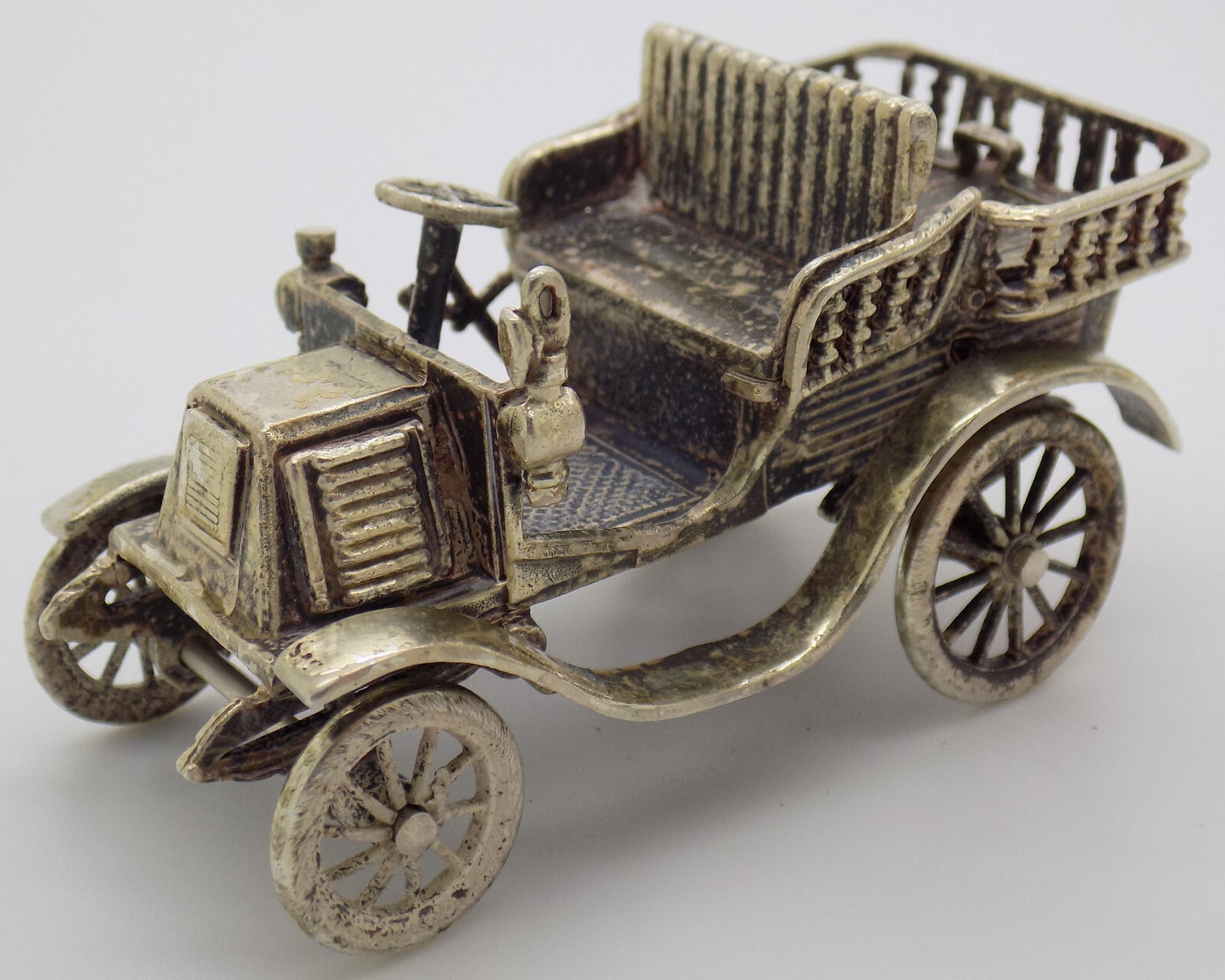 Vintage Italian Handmade Genuine Silver Tonneau Renault 1900 Car RARE Figurine