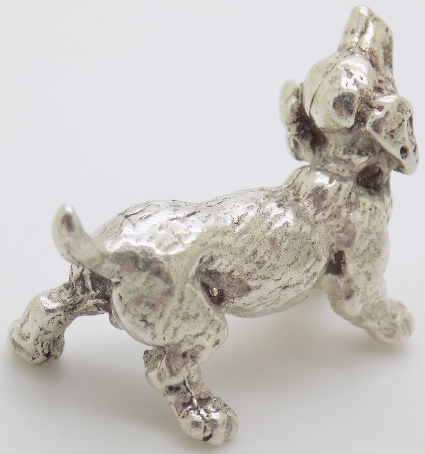 Vintage Italian Handmade Genuine Silver Puppy Dog Figurine Dollhouse Miniature