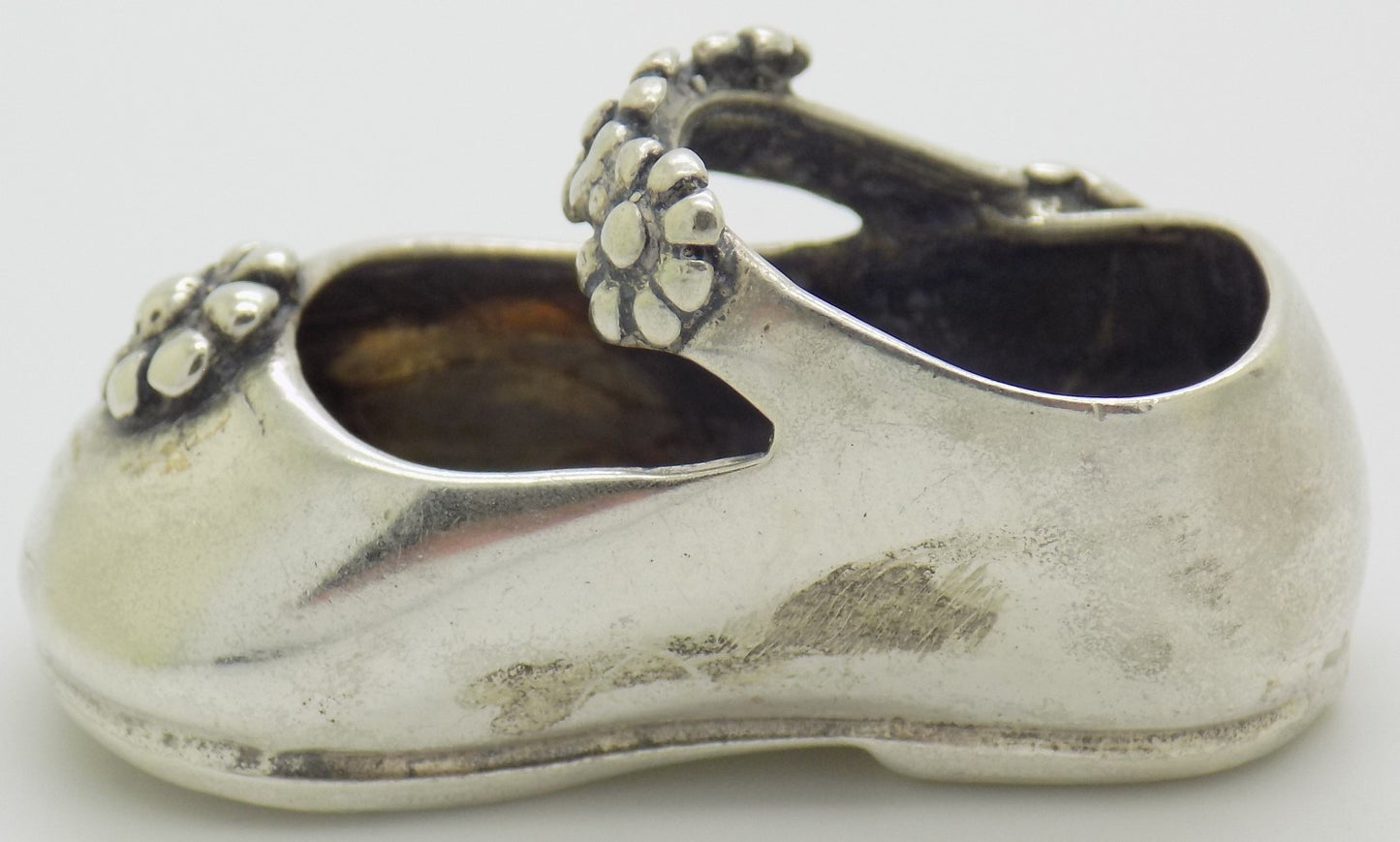 Vintage Italian Sterling Silver 925 Child Shoe with Flowers Miniature 1980s