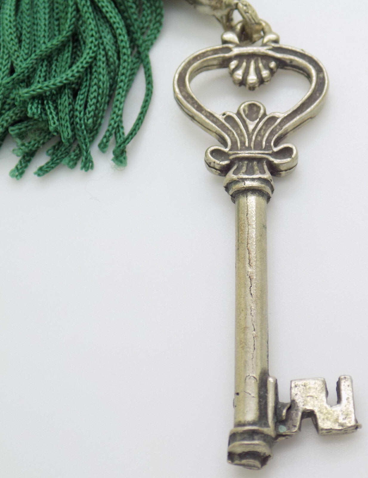Vintage Italian Handmade Genuine Silver LIFE SIZE Secret Drawer Key w/t Tassel