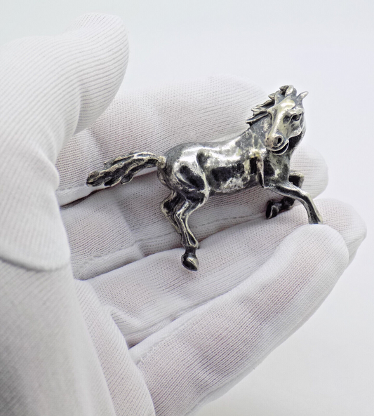 Vintage Italian Handmade Genuine Silver Horse in Full Gallop Detailed Figurine