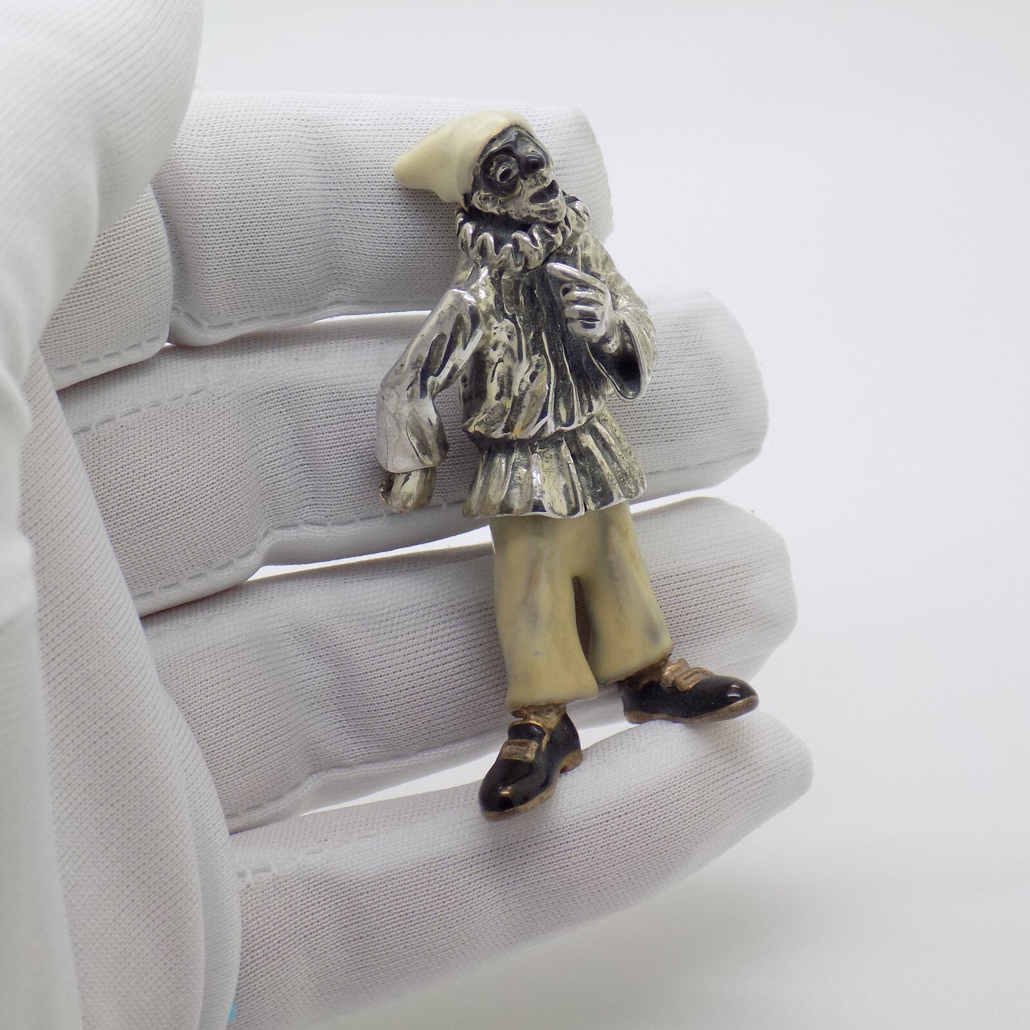 Vintage Italian Handmade Genuine Silver & Brass RARE Pulcinella ANGINI Figurine