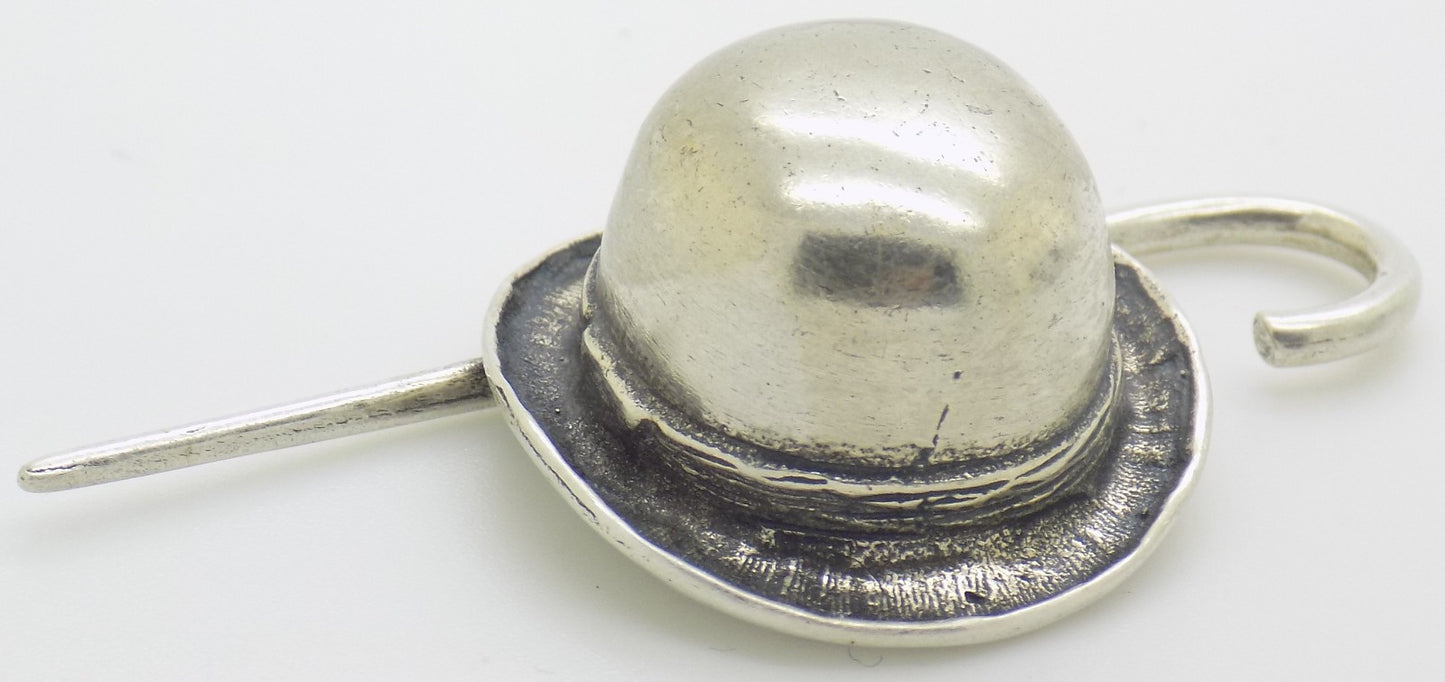 Vintage Italian 800 Silver Bowler Hat Stick Dollhouse Miniature Figurine Novara