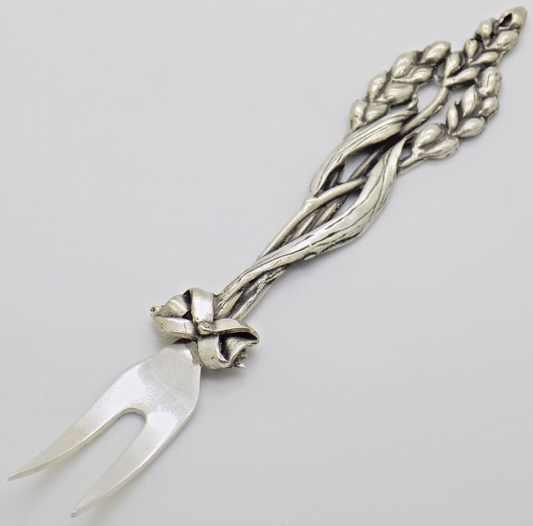 Vintage Italian Handmade Genuine Silver .800 Wheat Ears Decorated Cocktail Fork