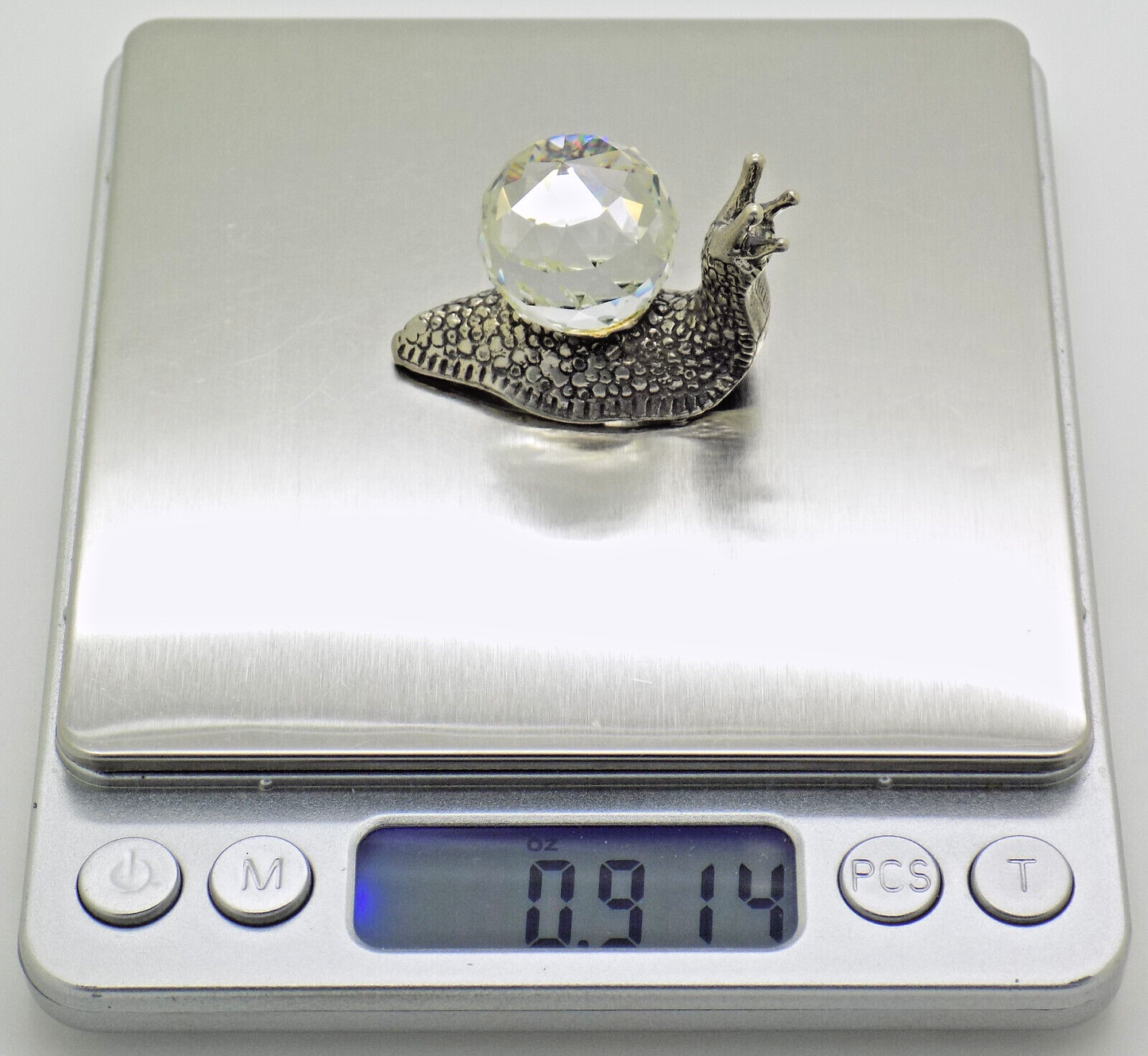 Vintage Italian Handmade Genuine Silver .800 & Crystal LIFE SIZE Snail Figurine