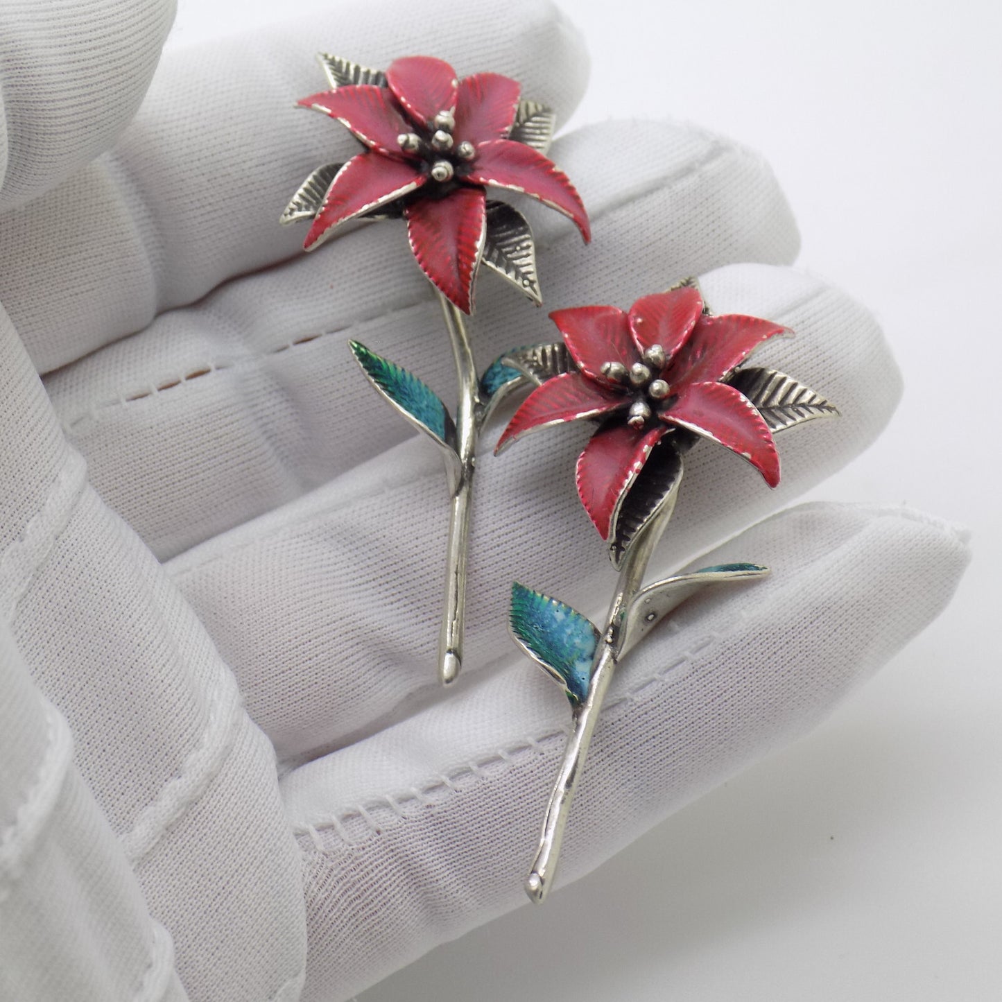 1 x Vintage Italian 800 Silver Poinsettia Flower Figurine Christmas Miniature