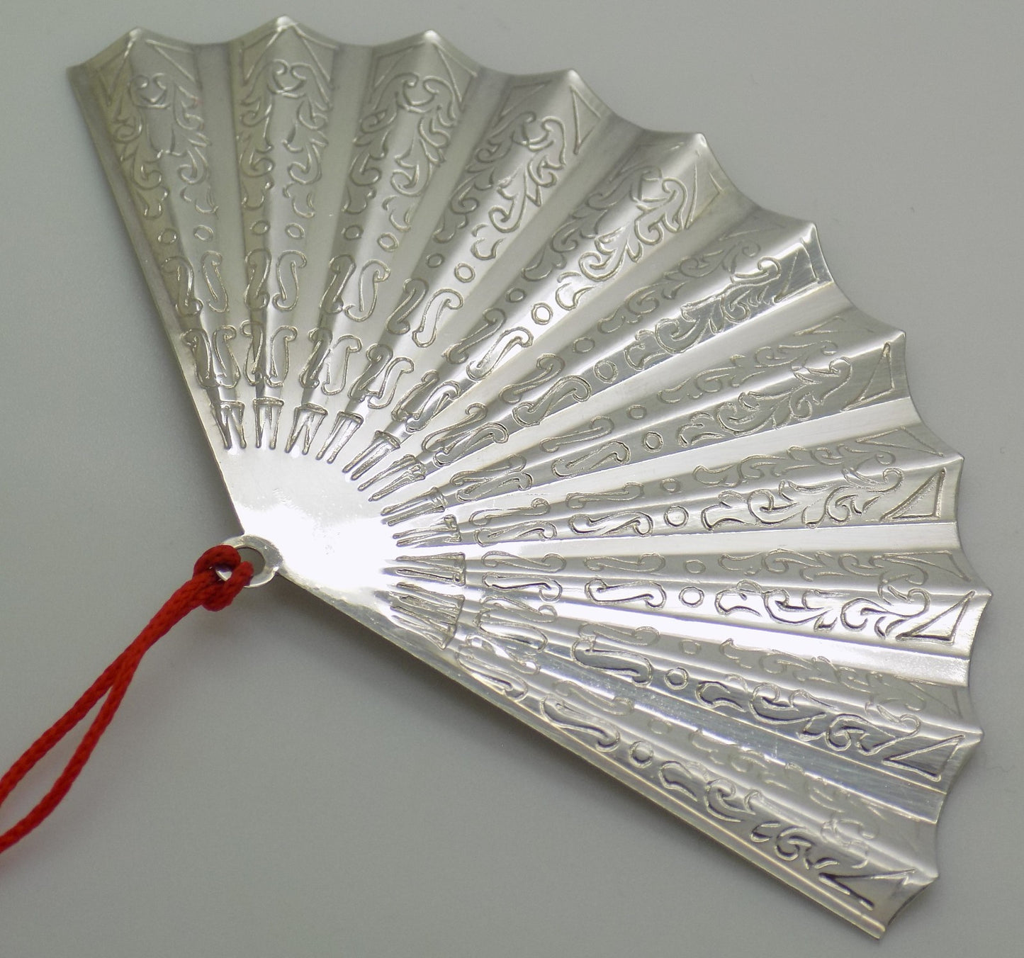 Vintage Italian Silver Large Fan Miniature Handmade 800 Silver with Red Tassel