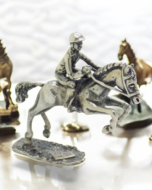 Vintage Italian Handmade Sterling Silver 925 Show Jump Horse & Jockey Figurine