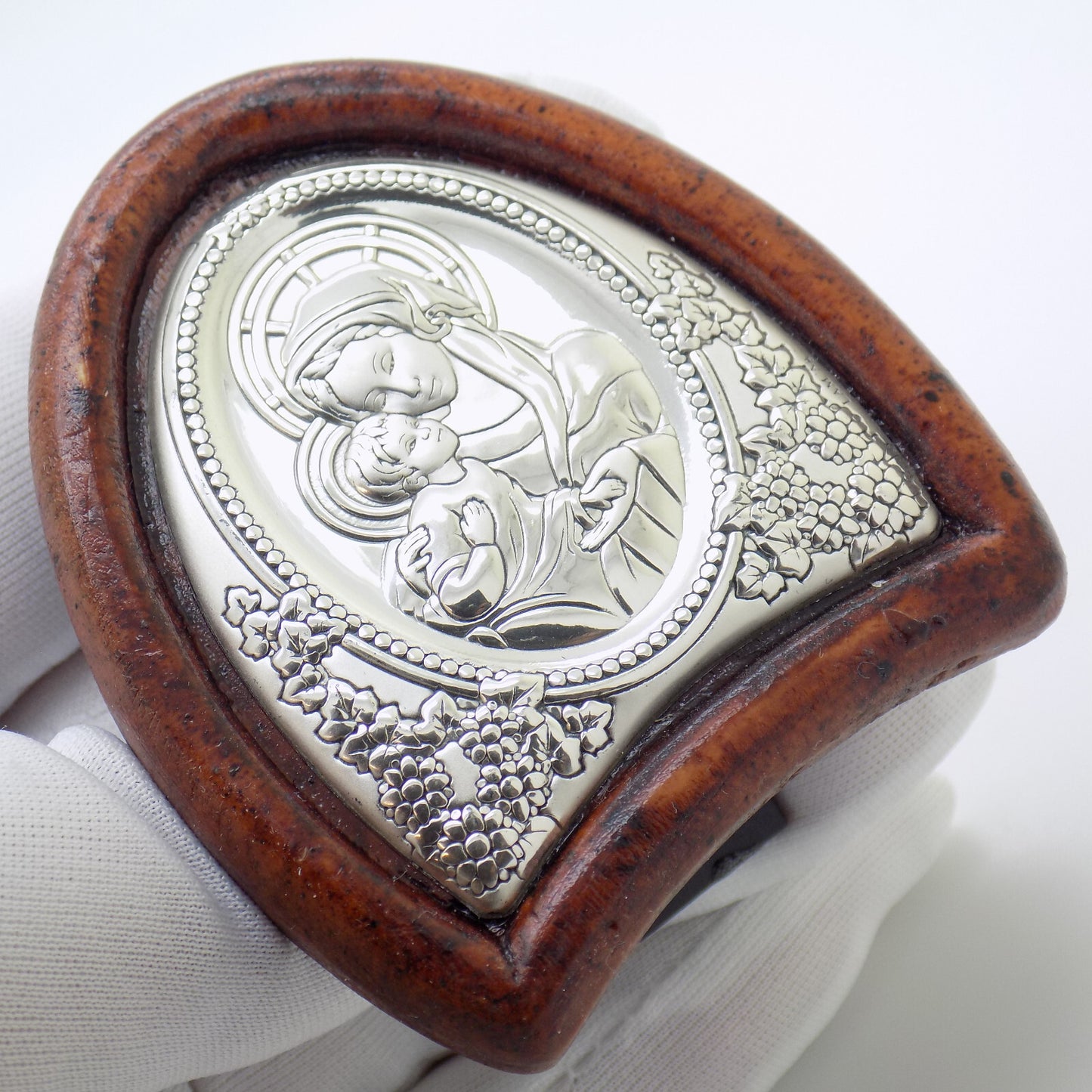 Vintage Italian Handmade Silver Lamina Sheet Mother Mary & Baby Jesus Holy Icon