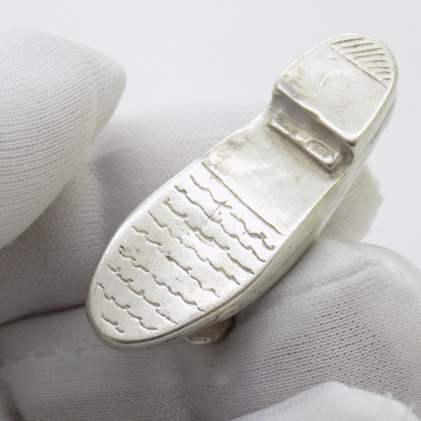 Vintage Italian Handmade Silver Shoe w/t Ribbon Dollhouse Miniature Collectible