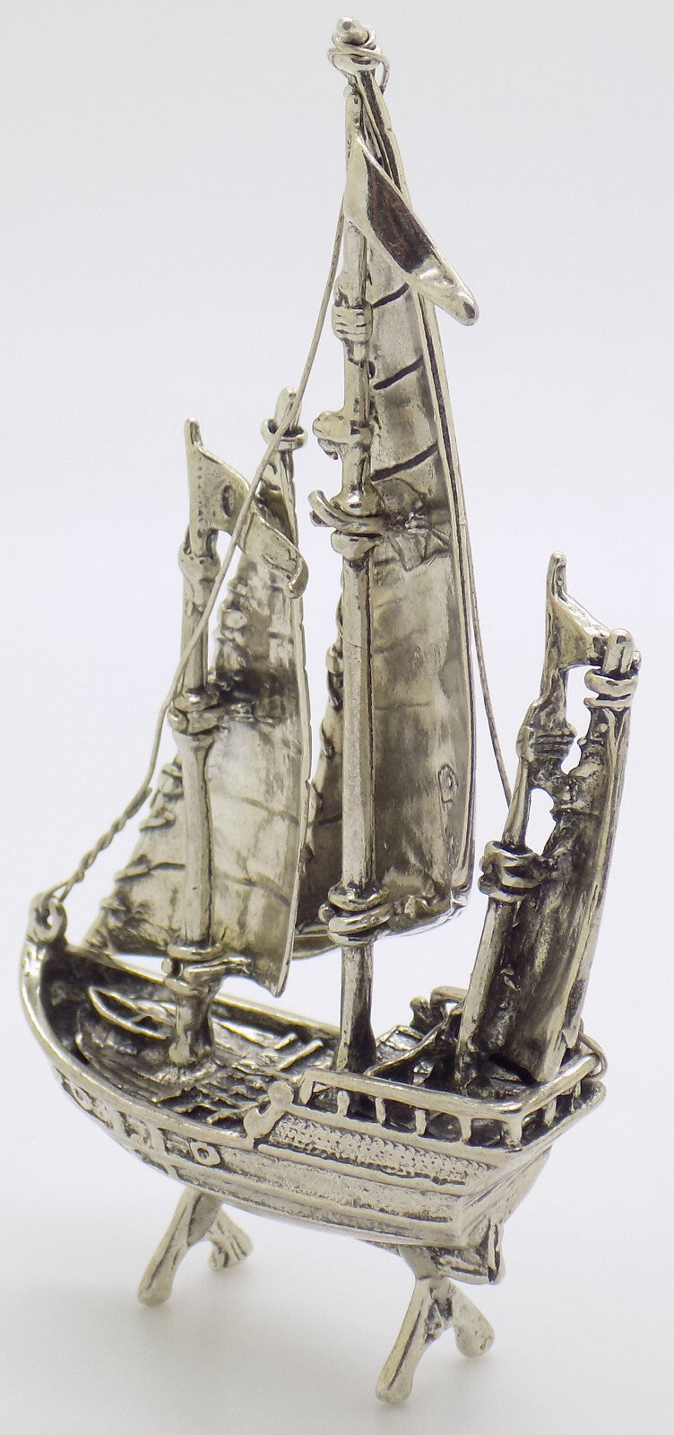 Vintage Italian Handmade Genuine Silver Detailed Crusade Ship Figurine Miniature