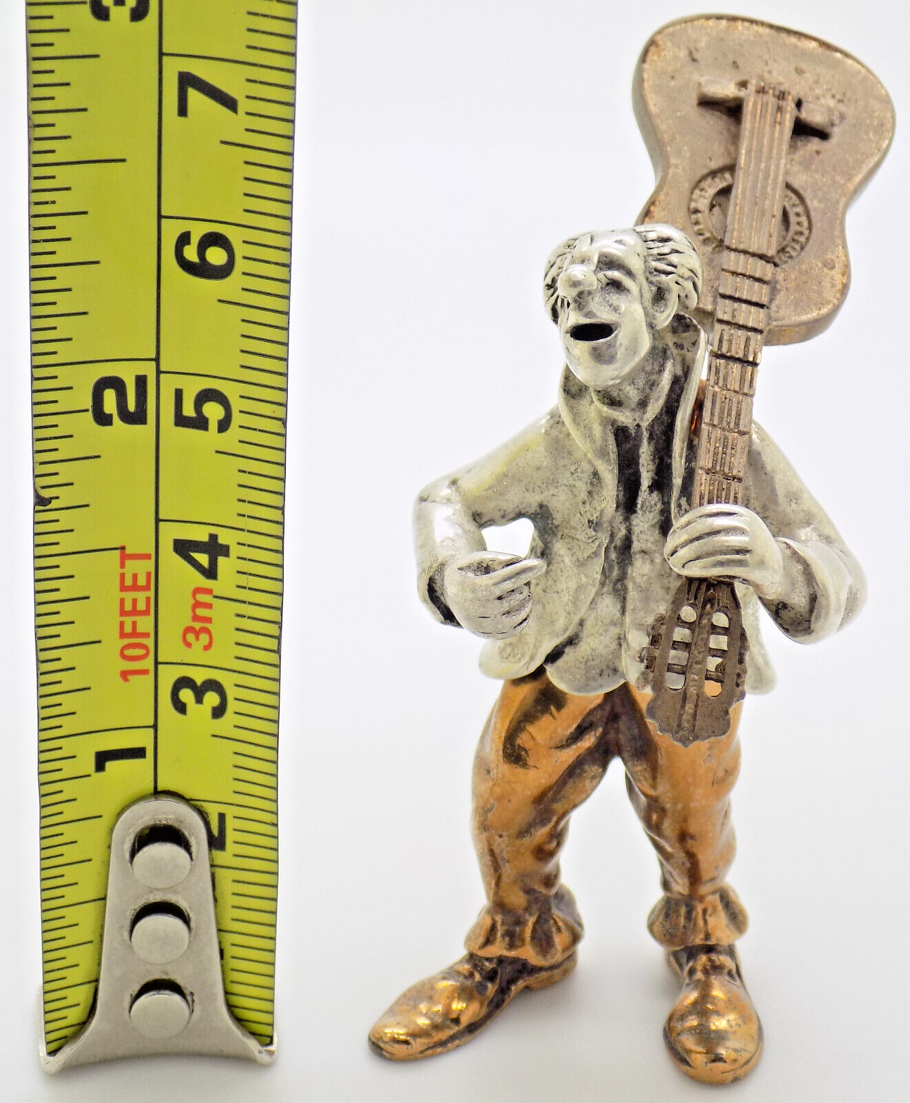 Vintage Italian Handmade Genuine Silver & Brass ANGINI Guitarist Clown Figurine