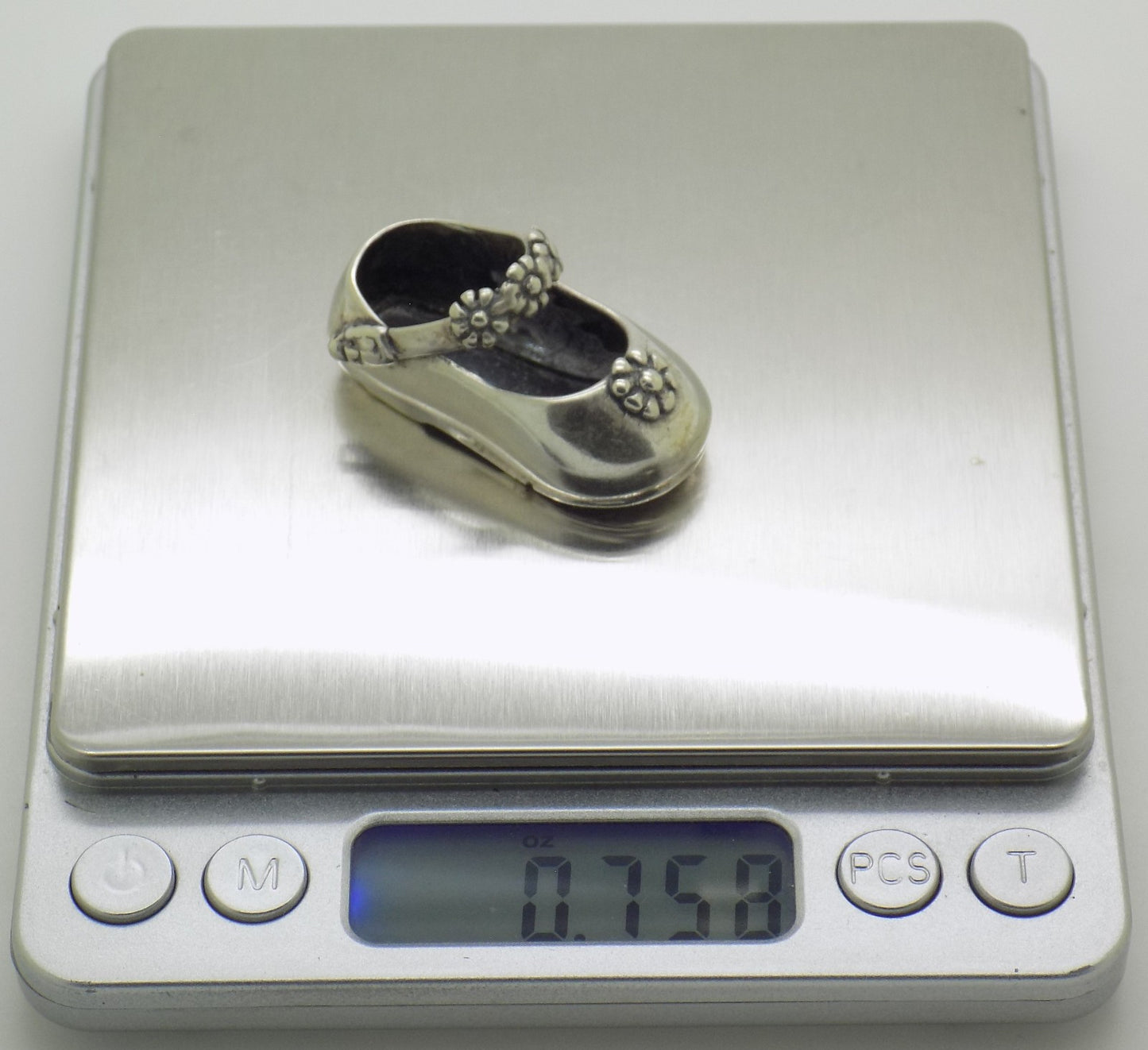 Vintage Italian Sterling Silver 925 Child Shoe with Flowers Miniature 1980s