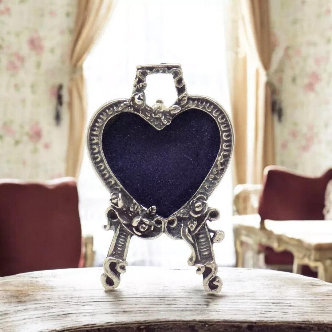 Vintage Italian Handmade Genuine Silver Heart Shaped Dollhouse Mini Frame