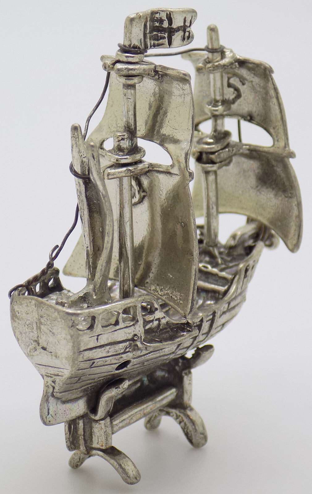 Vintage Italian Silver Columbus Caravel Pinta Figurine Arezzo 1970s 1980s