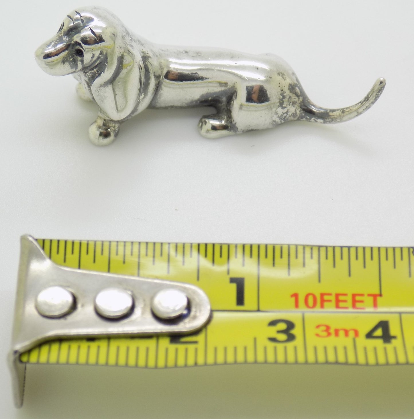 Vintage Italian Handmade Genuine Silver Wiener Dog Dachshund Dollhouse Miniature