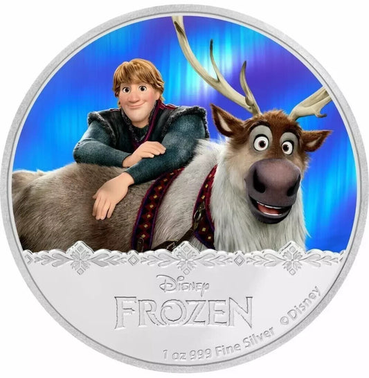 2016 Niue $2 Disney's Frozen Kristoff & Sven 1 oz 999 Silver Proof Colored Coin