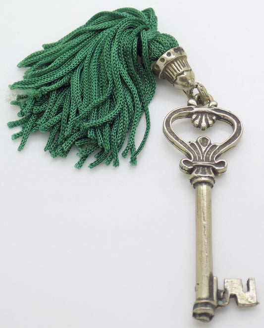 Vintage Italian Handmade Genuine Silver LIFE SIZE Secret Drawer Key w/t Tassel