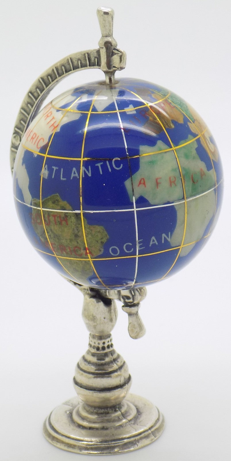 Vintage Italian Silver & Porcelain Rotating Globe Large Figurine made in Tuscany