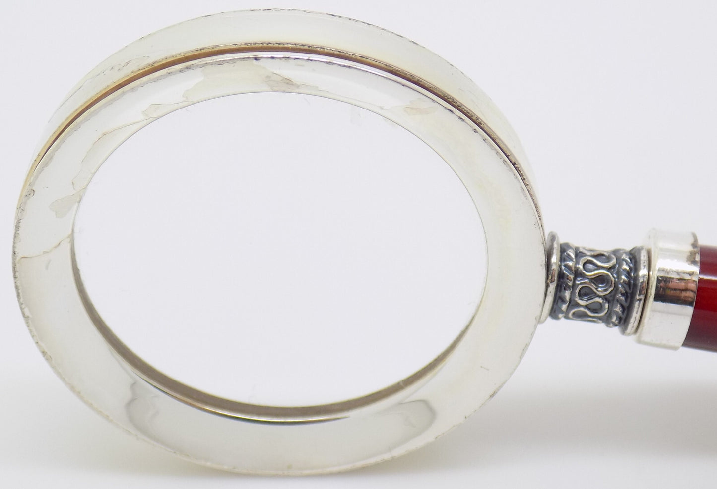 Vintage Italian Handmade Genuine Silver Purse Magnifier with Wooden Handle