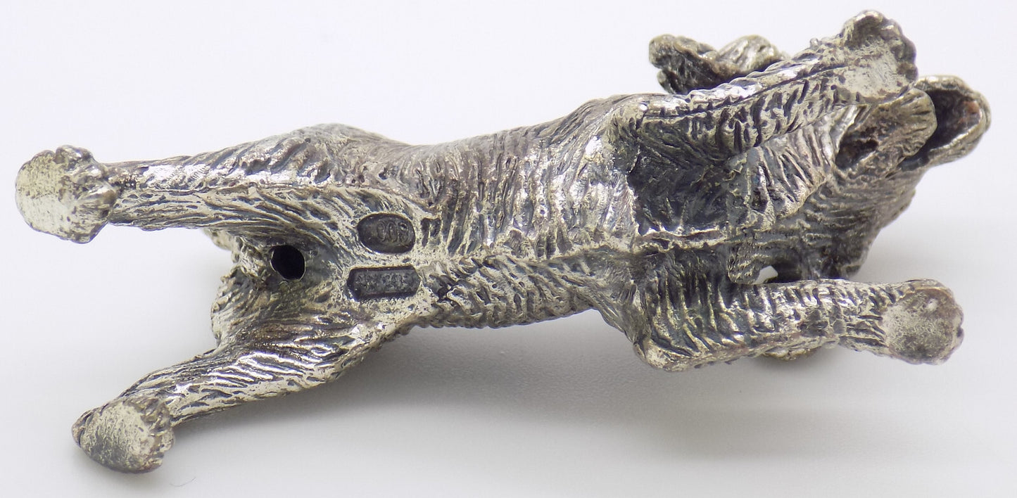 Vintage Italian Handmade Genuine Silver 800 RARE Barking Dog Figurine Miniature