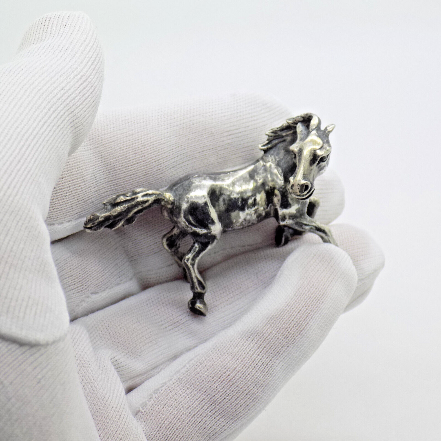 Vintage Italian Handmade Genuine Silver Horse in Full Gallop Detailed Figurine