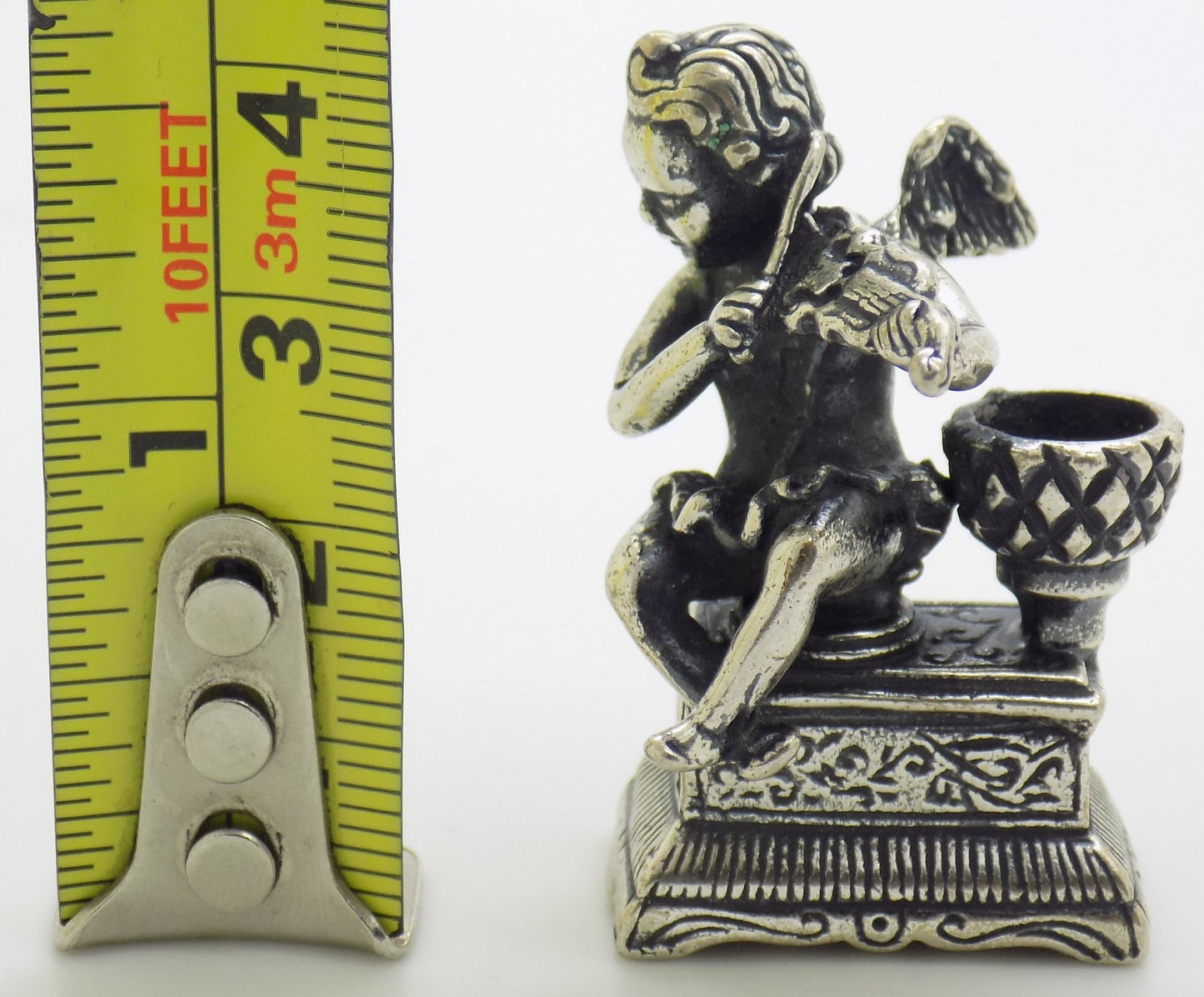 Vintage Italian Silver Angel with Violin Candle Holder Handmade Small 800 Silver