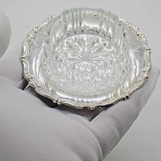 Vintage Italian Handmade Genuine Silver Salt Cellar w/t Glass Insert Table Decor