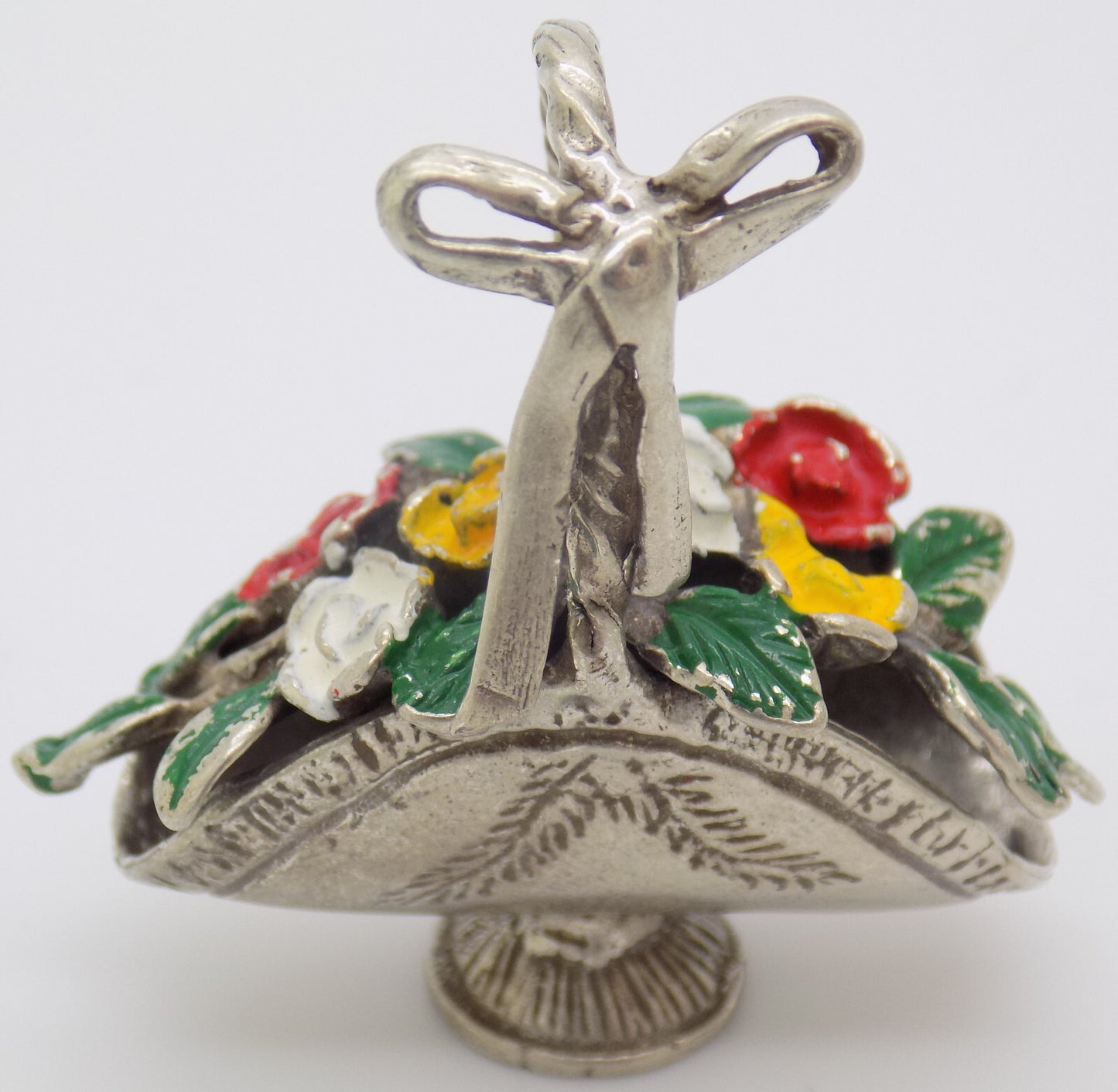 Vintage Italian Handmade Genuine Silver Flower Basket RARE Dolhouse Miniature