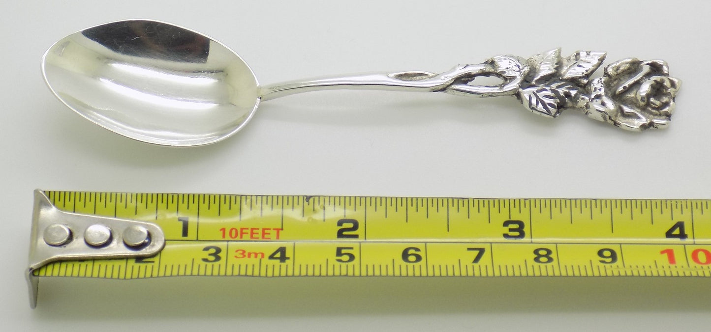 Vintage Swedish Solid Silver Rose Handle Sugar Spoon Tre Kronor Hallmark 1969