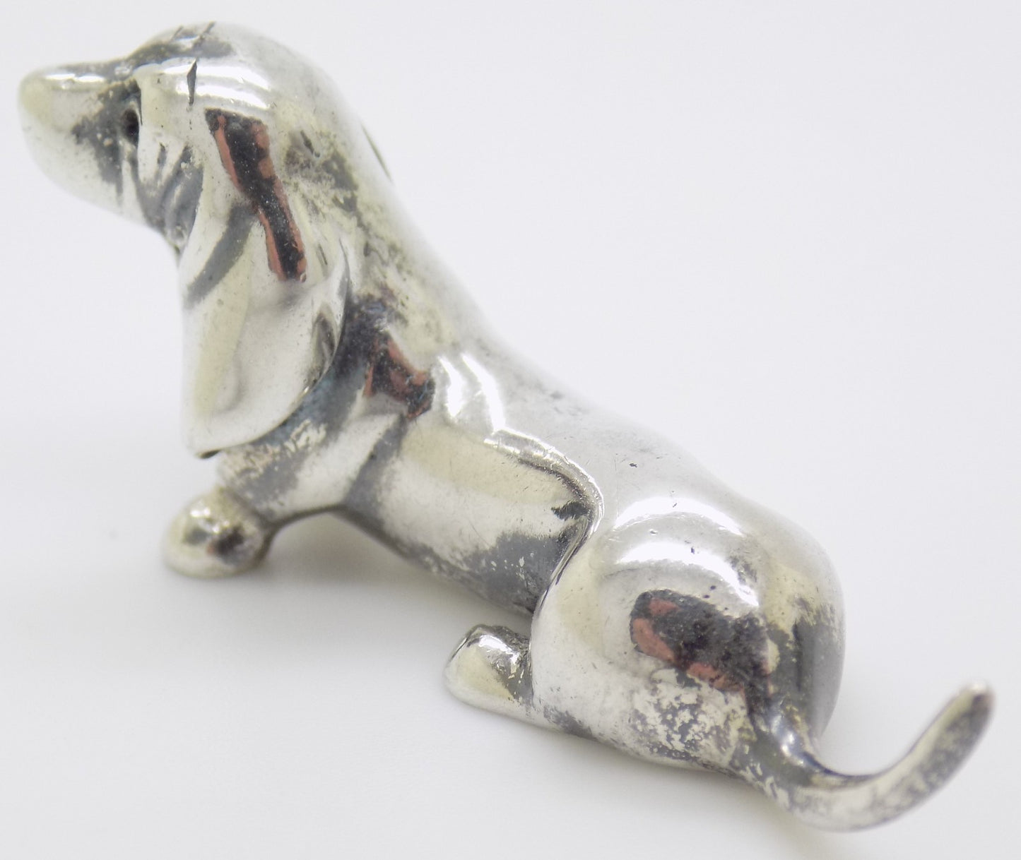 Vintage Italian Handmade Genuine Silver Wiener Dog Dachshund Dollhouse Miniature