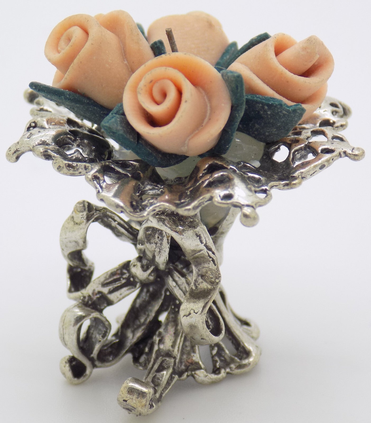 Vintage Italian Handmade Genuine Silver 800 Flower Bouquet Dollhouse Miniature