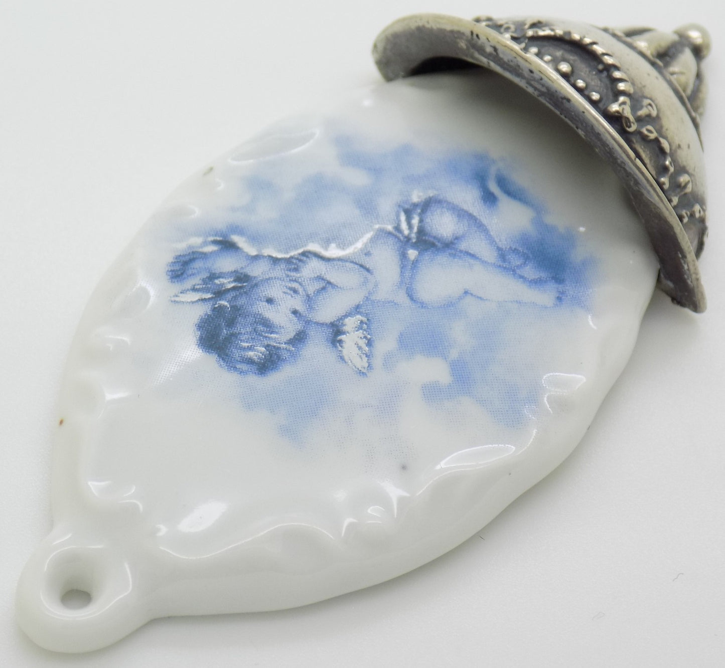 Vintage Italian Genuine Silver Limoges Porcelain Holy Water Font Miniature Stoup