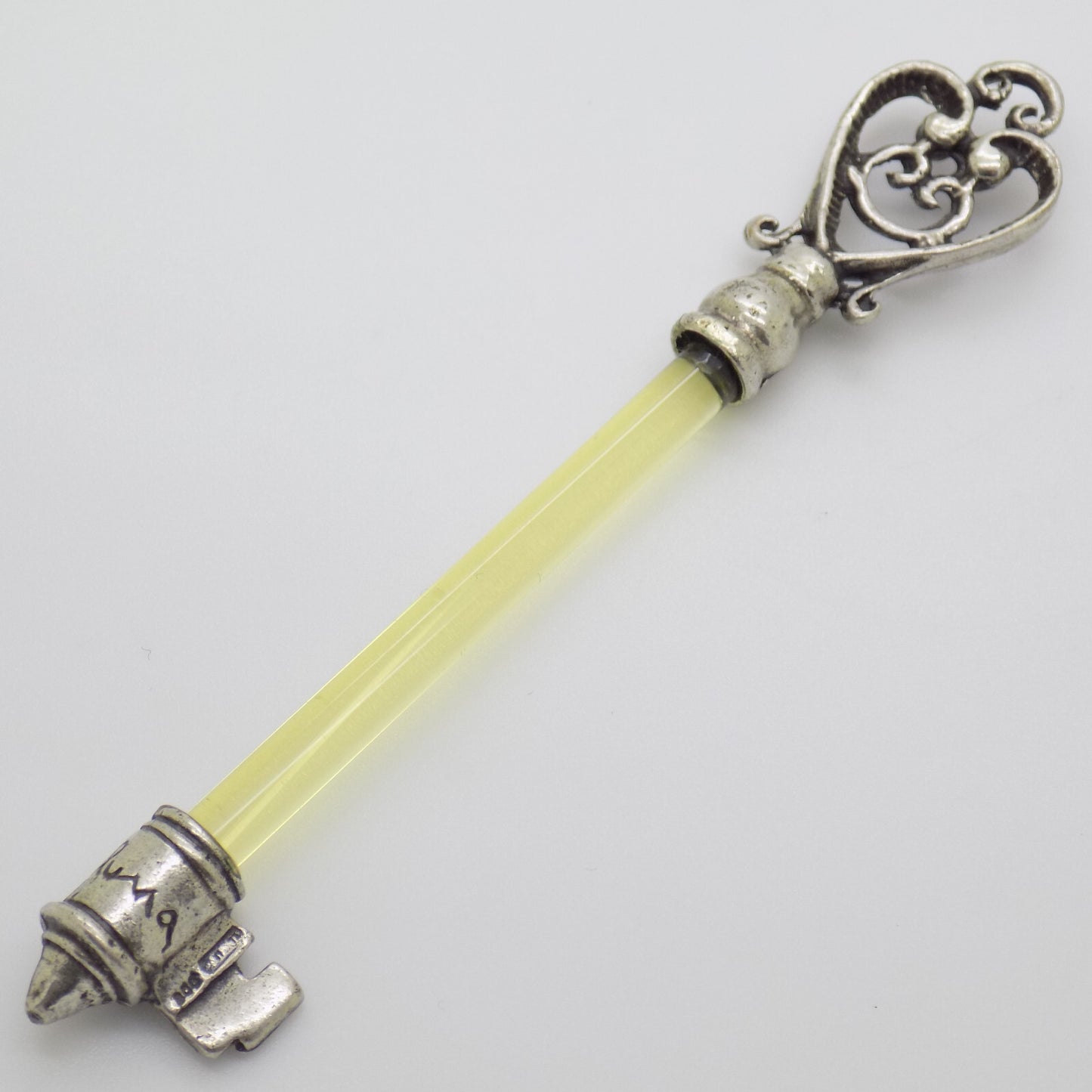 Vintage Italian Silver and Yellow Plexiglas Life Size Key Taranto 1980s 1990s