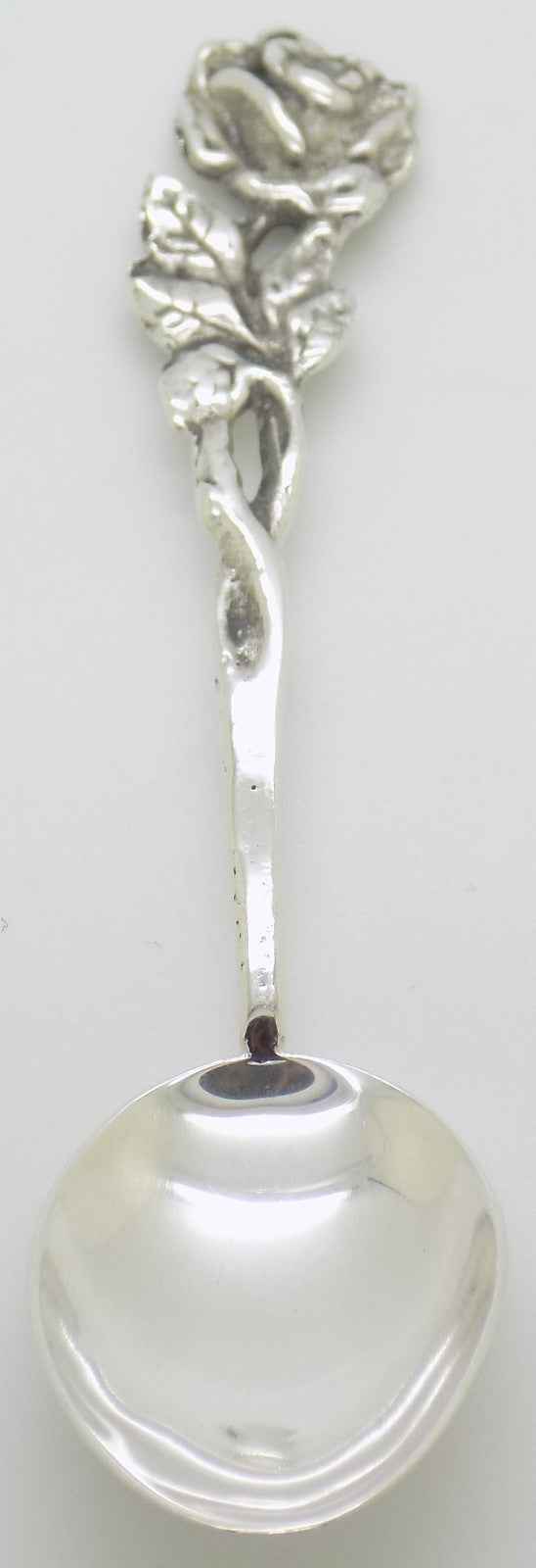 Vintage Swedish Solid Silver Rose Handle Sugar Spoon Tre Kronor Hallmark 1969
