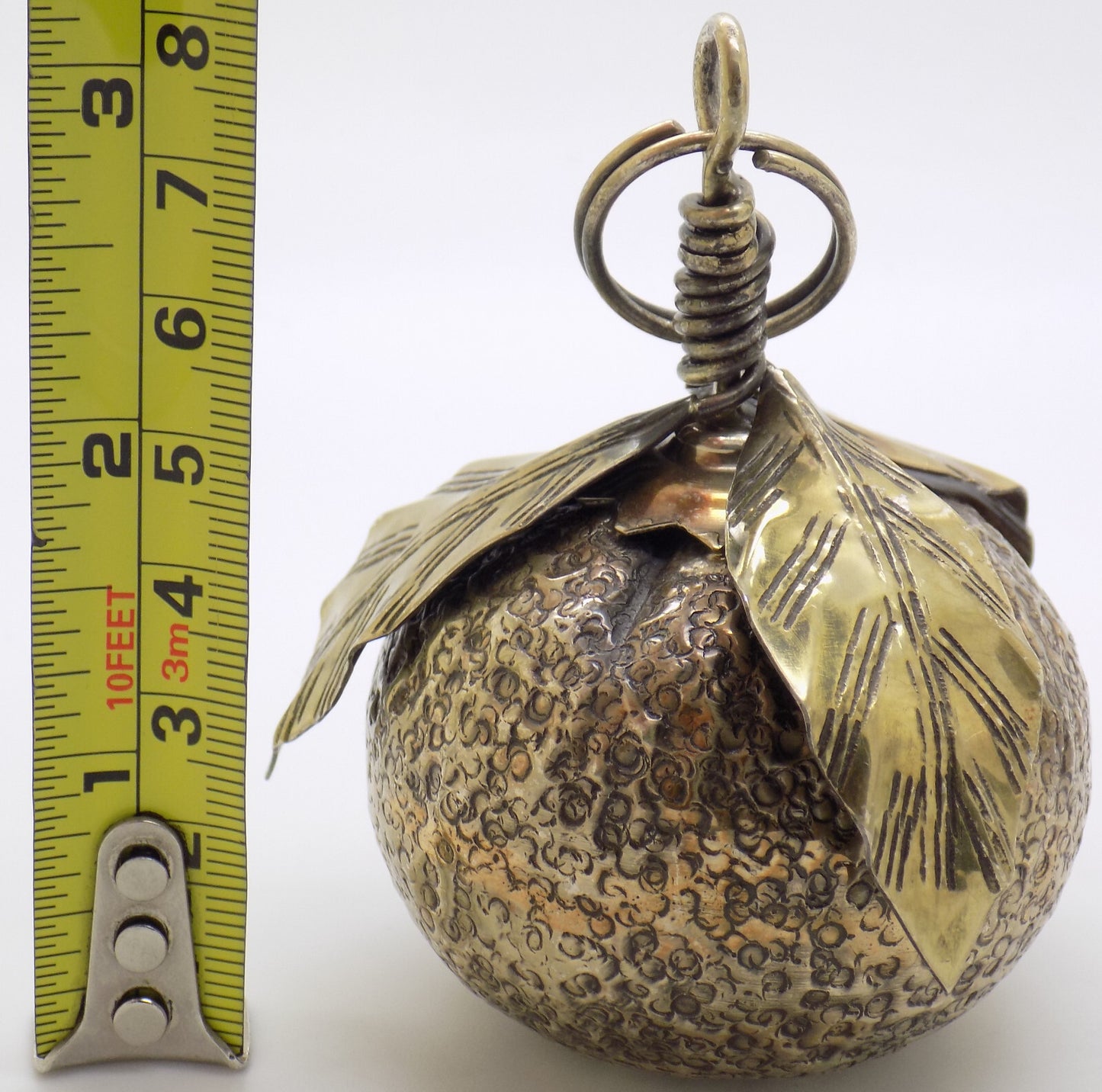 Vintage Italian Handmade Genuine Silver Mandarin/Tangerine Christmas Ornament