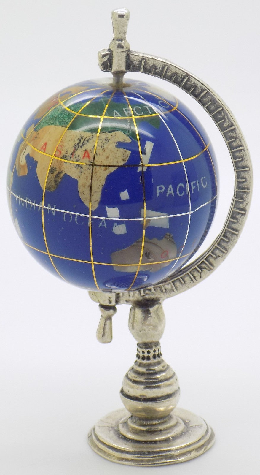 Vintage Italian Silver & Porcelain Rotating Globe Large Figurine made in Tuscany